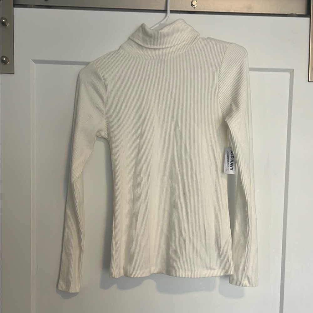 White Ribbed Turtleneck Top